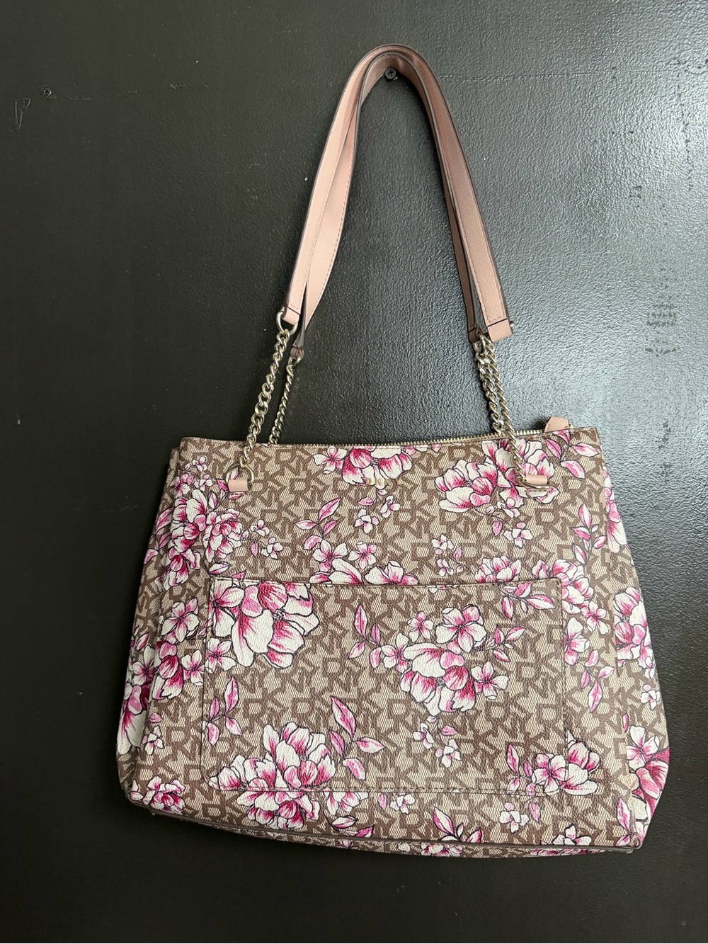 DKNY Pink Floral Logo Hobo Bag with Tan Base